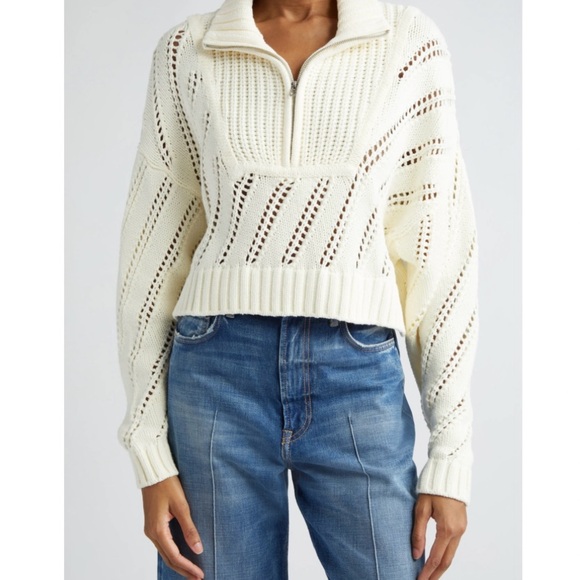 Staud Hampton Cream Mixed Stitch Half Zip Cotton Blend Sweater size Small - Picture 1 of 1